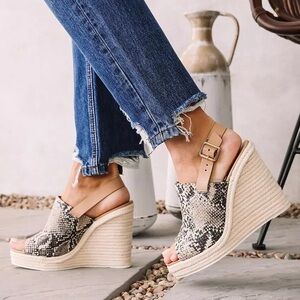 Qupid Espadrille Heeled Snakeskin Wedge Sandals